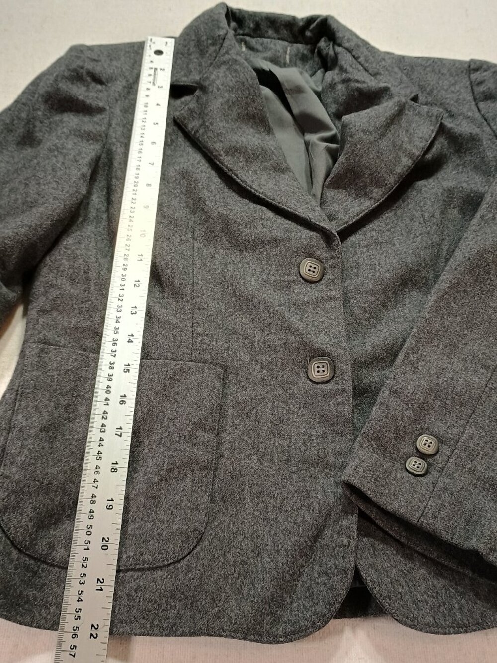 Gray Wool Blend Tailored Blazer Jacket Patch Pockets Medium, vintage old money - Picture 7 of 9